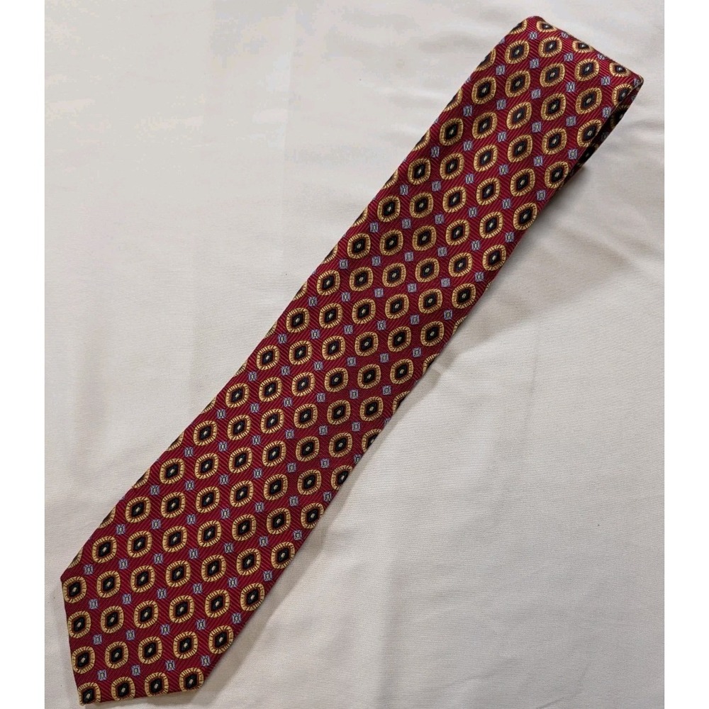 Jos A Bank Executive Collection Silk Necktie Red Geometric Medallion